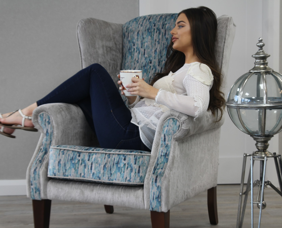 Louie Wing Chair - Grey and blue